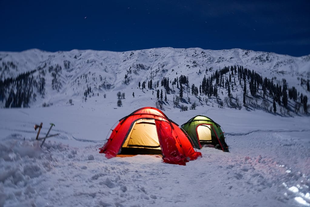 Winter Camping, 2 Tents In Snow