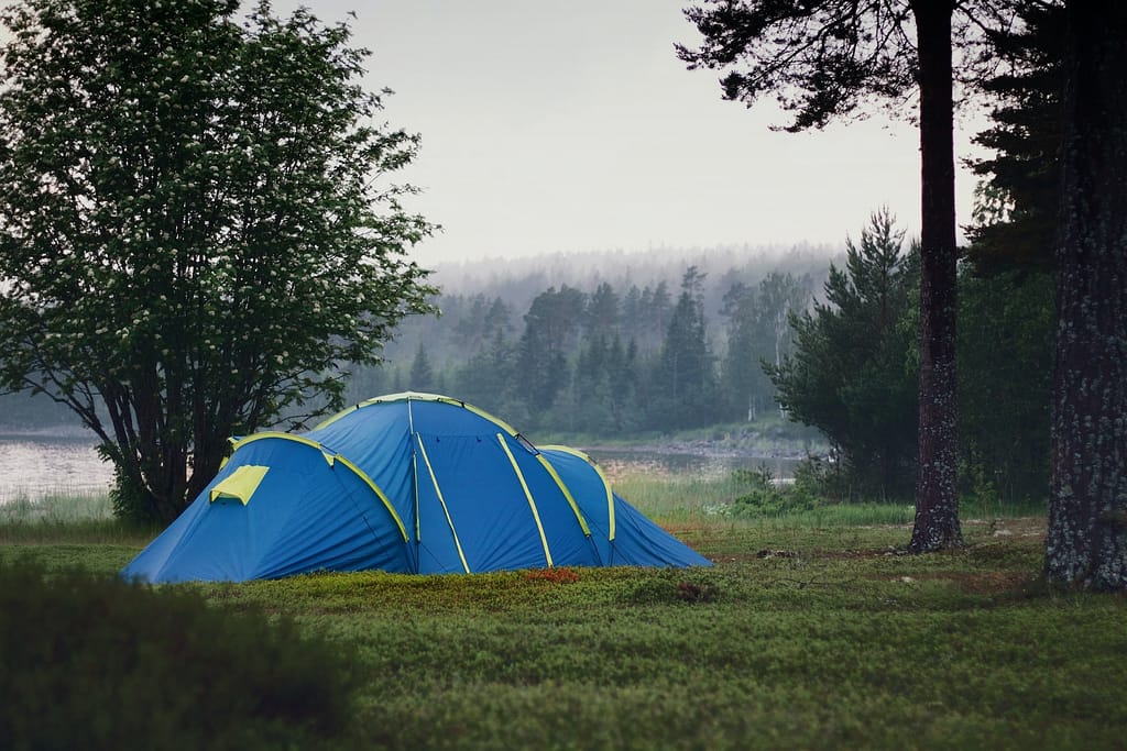 Blue Tunnel Tent on grass