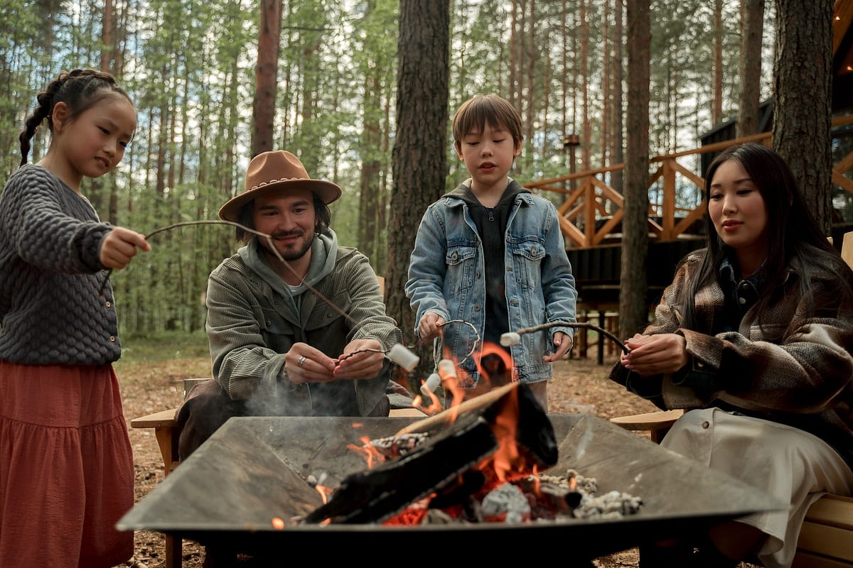 Family having fun at campfire